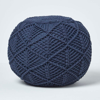 Homescapes Navy Crochet Knitted Pouffe 40 X 50 Cm Grey