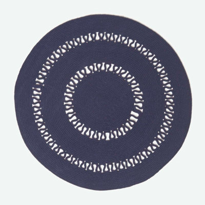 Homescapes Navy Crochet Braided Rug Round 70Cm