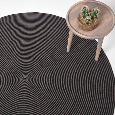 Homescapes Grey/Black And Handmade Woven Spiral Braided Rug, 150 Cm Round 120Cm