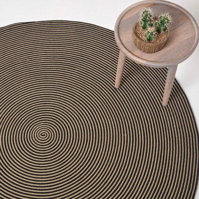 B&Q -  Linen And Black Handmade Woven Spiral Braided Rug150 Cm Round