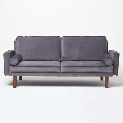 B&Q -  Stanley Velvet Click Clack Sofa Bed With ArmrestsDark Grey