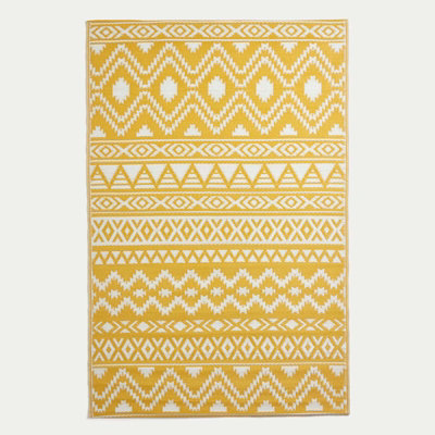 Homescapes Luxury Outdoor Rug Waterproof Reversible For Garden, 150 X 240 Cm, & 100% Recycled, Anna Aztec Yellow/White
