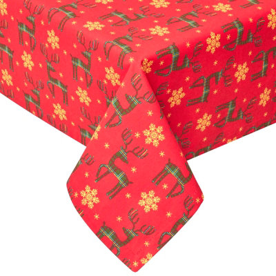 Homescapes Reindeer 100% Cotton Christmas Tablecloth 137 X 137 Cm Red