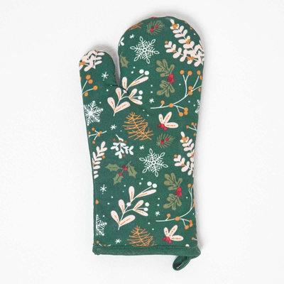 Homescapes Green Festive Forest Christmas Oven Glove