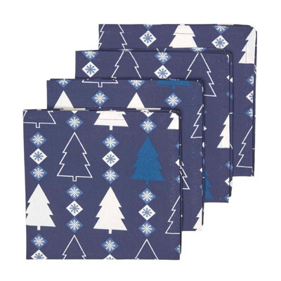 Homescapes Winterland Christmas Napkins, Set Of 4 Blue
