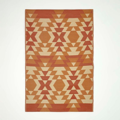 Homescapes Luxury Outdoor Rug Waterproof Reversible For Garden Patio, 150 X 240 Cm, 100% Recycled, Anya Aztec Orange