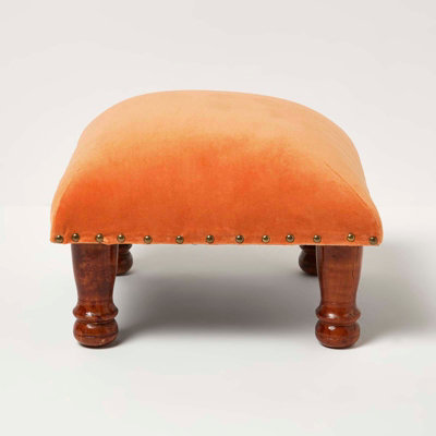 Homescapes Mable Burnt Velvet Square Footstool Orange