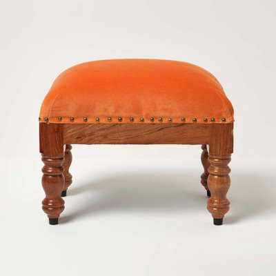 Homescapes Mable Burnt Velvet Rectangular Footstool Orange
