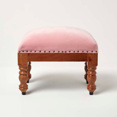 Homescapes Mable Velvet Rectangular Footstool Pink