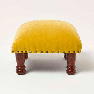 B&Q -  Mable Mustard Yellow Velvet Square Footstool