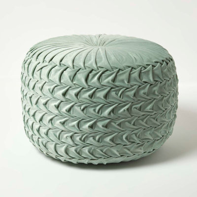 Homescapes Green Grace Pleated Velvet Pouffe