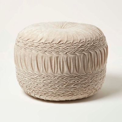 Homescapes Cream Sofia Pleated Velvet Pouffe
