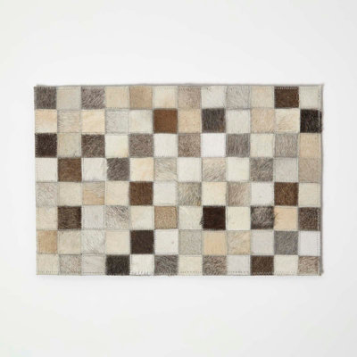 Homescapes Block Check Leather Placemats Set Of 4 Grey