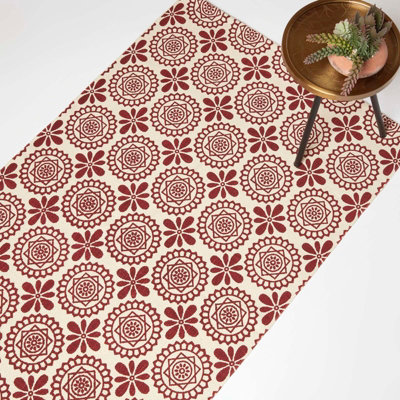 Homescapes Cassia Handwoven Cotton Geometric Rug 160 X 230 Cm Red