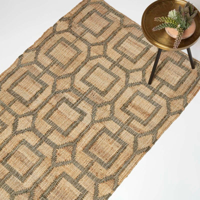Homescapes Brown Tiran Geometric Handwoven Jute Rug, 90 X 150 Cm