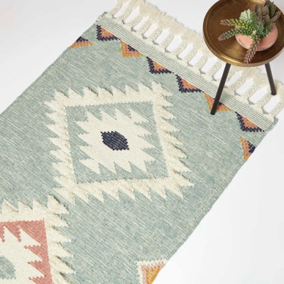 B&Q -  Tenali Blue Kilim Wool Rug 160 X 230 Cm