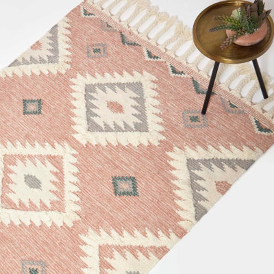 Homescapes Pali Kilim Wool Rug 120 X 170 Cm Pink