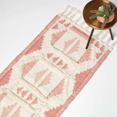 B&Q -  Satara Pink Kilim Runner Wool Rug 66 X 200 Cm
