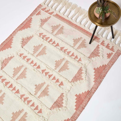 Homescapes Satara Kilim Wool Rug 160 X 230 Cm Pink