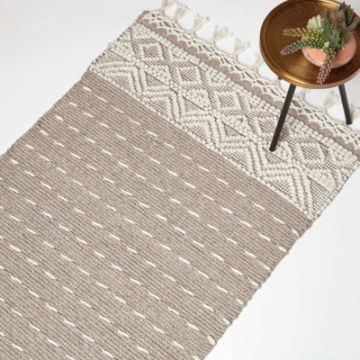 B&Q -  Patna Beige & Natural Kilim Wool Rug 90 X 150 Cm