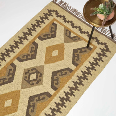 Homescapes Brown/Gold Ravar & Kilim Wool Rug 90 X 150 Cm 180Cm