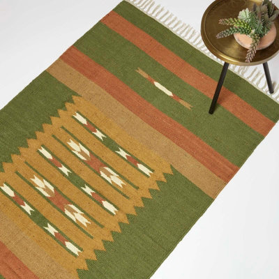 Homescapes Lundi Orange & Green Kilim Cotton & Jute Rug 160 X 230 Cm from B&Q