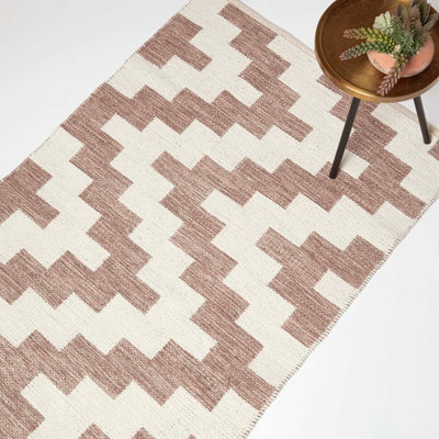 B&Q -  Malina Brown & Natural Kilim Cotton Rug 90 X 150 Cm