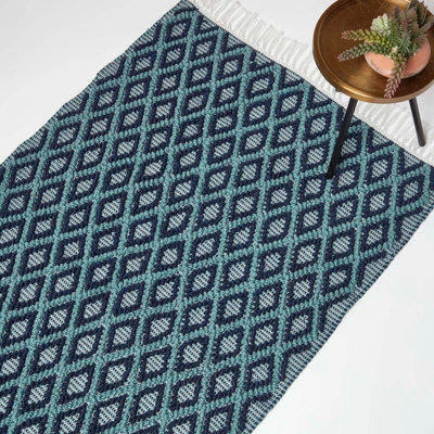 Homescapes Tula Handwoven Teal & Navy Textured Rug, 120 X 170 Cm
