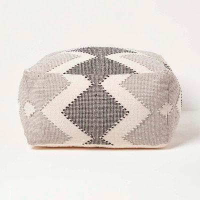 B&Q -  Malmo Handwoven Textured Natural & Black Pouffe Bean Cube