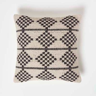 Homescapes Adana Handwoven Textured Natural & Cushion 45 X 45 Cm Black