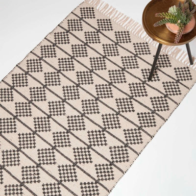 Homescapes Adana Handwoven Monochrome Cotton Textured Rug, 120 X 170 Cm