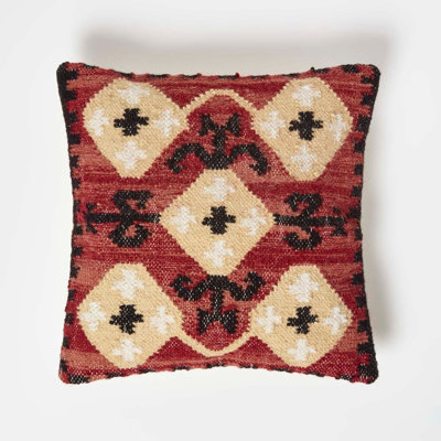 Homescapes Tirana Handwoven Traditional Kilim Cushion 45 X 45 Cm Red
