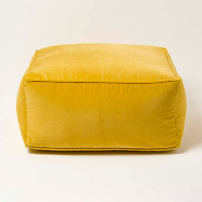 Homescapes Mustard Velvet Pouffe Bean Cube Yellow
