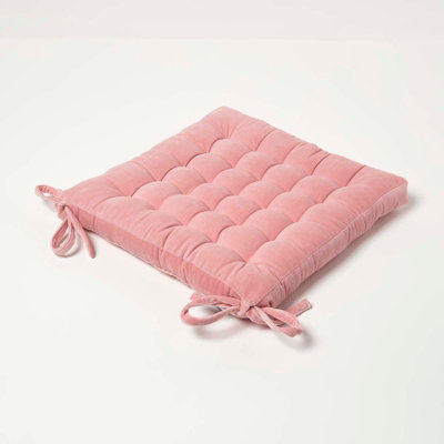 Homescapes Quilted Velvet Chair Pad, 40 X 40 Cm Pink