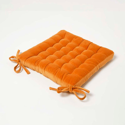 Homescapes Burnt Quilted Velvet Chair Pad, 40 X 40 Cm Orange