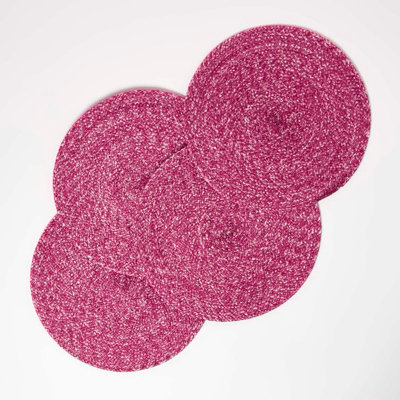 Homescapes Handwoven Round Placemats Set Of 4 Pink