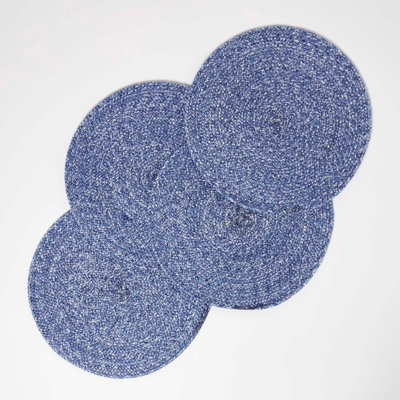 Homescapes Handwoven Round Placemats Set Of 4 Blue