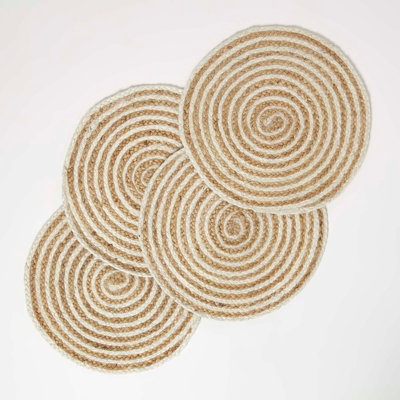 Homescapes Natural & Spiral Jute Handwoven Round Placemats Set Of 4 Cream