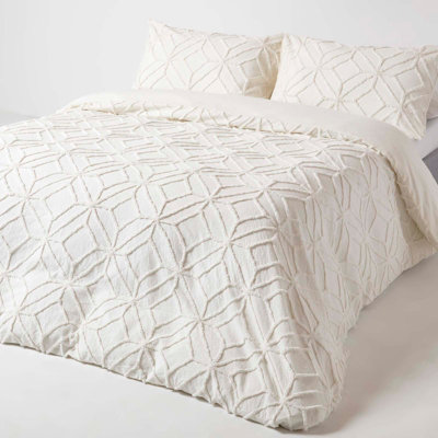 Homescapes Diamond Cotton Tufted Duvet Cover Set, King White