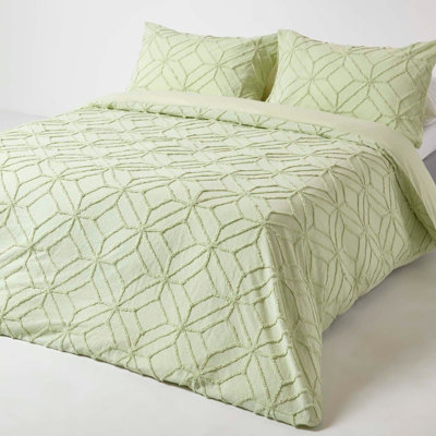 Homescapes Sage Green Diamond Cotton Tufted Duvet Cover SetSingle from B&Q