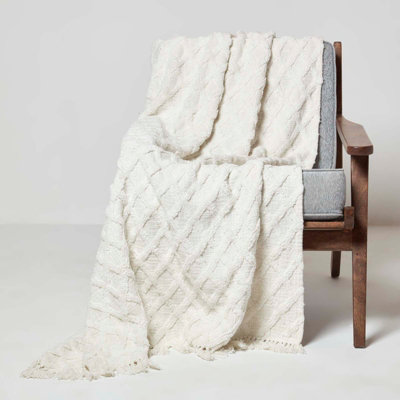 Homescapes White Diamond Cotton Tufted Throw 125 X 150 Cm