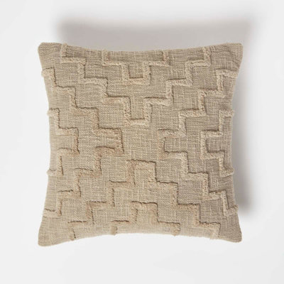 Homescapes Geometric Tufted Cotton Cushion 45 X 45 Cm Beige