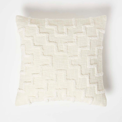Homescapes Geometric Natural Tufted Cotton Cushion 45 X 45 Cm White/Cream