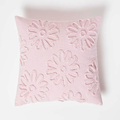 Homescapes Floral Daisy Tufted Cotton Cushion 45 X 45 Cm Lilac