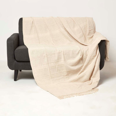 Homescapes Kashi Natural Cotton Throw With Tassels 225 X 360 Cm