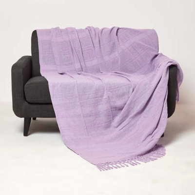 Homescapes Kashi Cotton Throw With Tassels 225 X 255 Cm Lilac