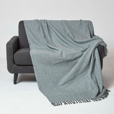 Homescapes Malda & Cotton Throw With Tassels 225 X 255 Cm Green/White