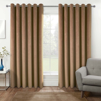 Homescapes Thermal 100% Blackout Beige Velvet Curtains117 X 137 Cm (46" X 54") from B&Q