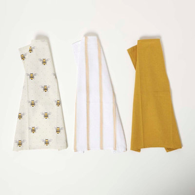 Homescapes Yellow Honey Bee 100% Cotton Tea Towels Set Of Three from B&Q