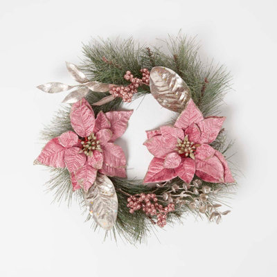 Homescapes Pink Poinsettia Christmas Wreath, 45 Cm 45Cm